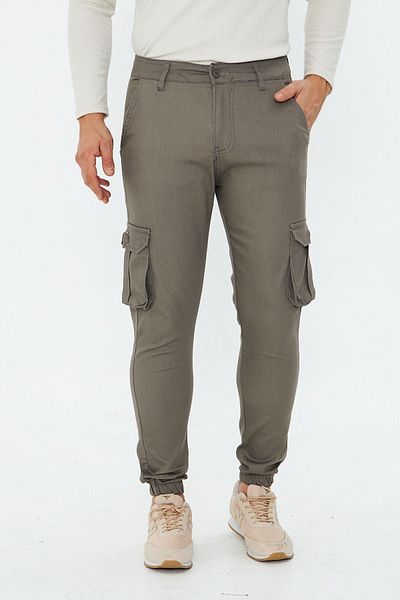 Oyga Ανδρικό Smoked Slim Fit με πλαϊνές τσέπες, ελαστικές ζώνες μέσης, ελαστικό ύφασμα, ανδρικό παντελόνι Cargo