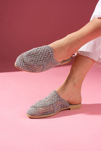 FUGA MODA Emma Gray Straw Slippers - Closed Front Design