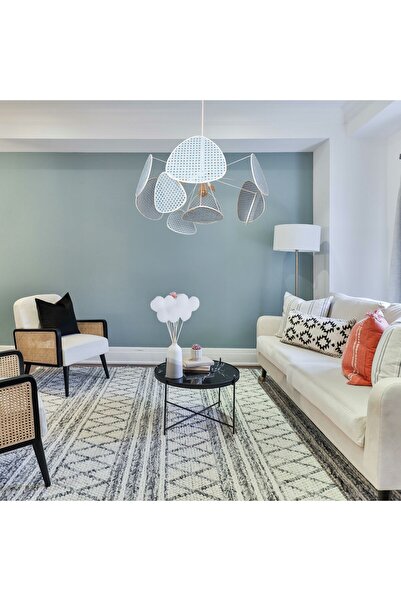 Mylamp Bulut Mavi Doğal Hazeran Avize 75x35 cm, 9+1 Yaprak ve 3+1 Duylu 30 cm