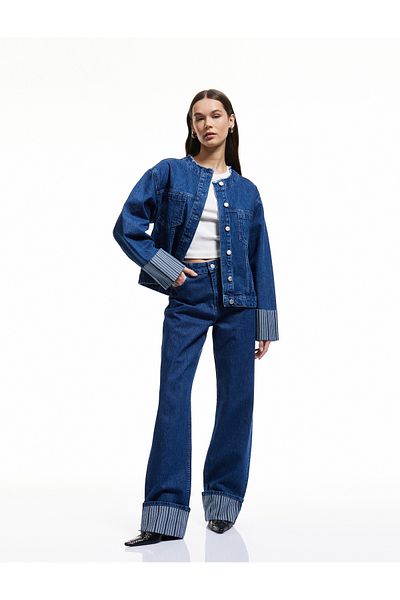 Koton New Season Double Pocket Crew Neck Sleeves Layered Buttoned Denim Jacket