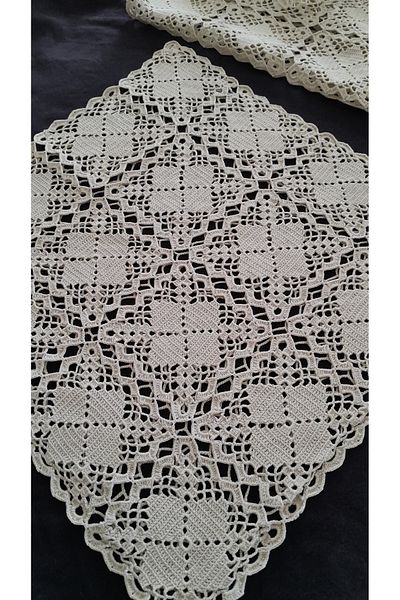 Papatyam 2 Pieces 32X32 Dirty Crochet Hand Knitted Vintage Dowry Lace