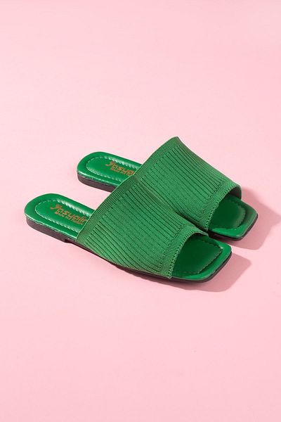 FUGA MODA Green Patterned Zürich Knitwear Slippers - Vertical Stripes