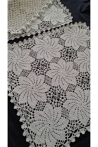 Papatyam 2 Pieces 32X32 Dirty Crochet Hand Knitted Vintage Dowry Lace