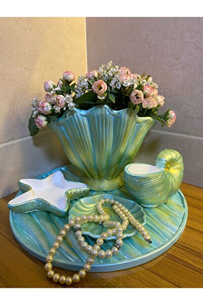 ELBUCOLECTION Beşli Gold Detaylı Midye Set-Dekoratif Deniz Kabuğu Şeklinde Su...