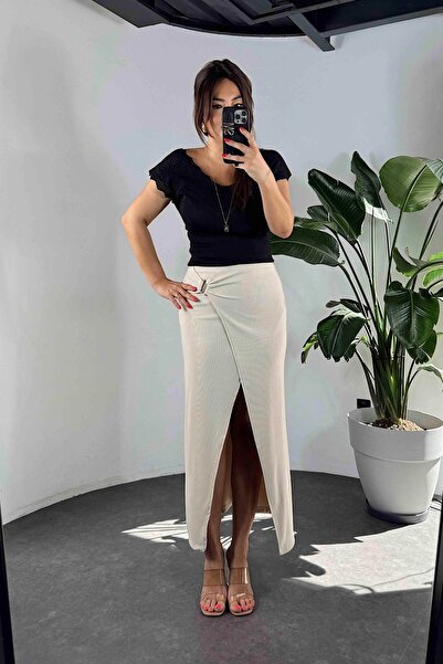 Buklemoda Ribbed Metal Buckle - Slit Skirt Stone