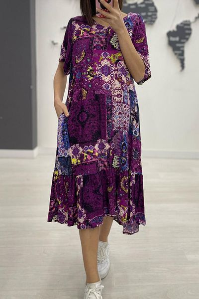 AYASOFYA OTANTIK Rochie de damă kaki cu decolteu în V, cu buzunare, cu jumătate de mânecă