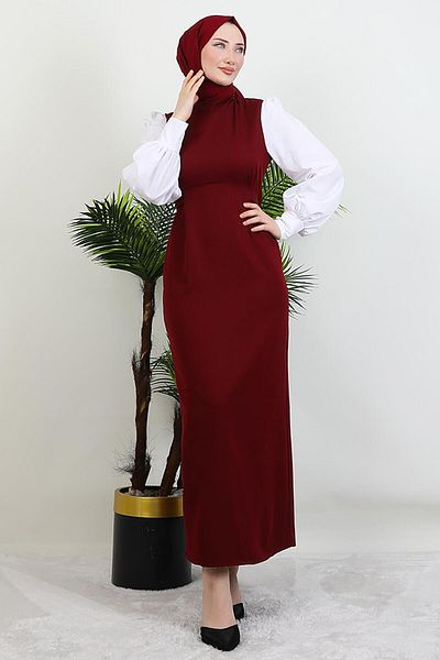 GİYZAMİLA Ekin Hijab Dress Burgundy
