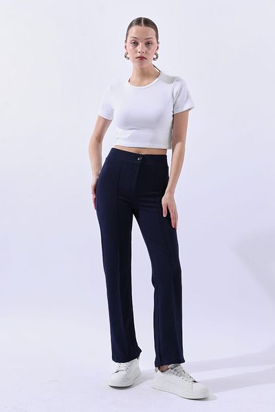 Reyon Striped Navy Blue Trousers 36256
