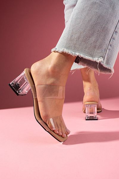FUGA MODA Διαφανής ζώνη Rosella Mink και παντόφλες με διάφανο τακούνι