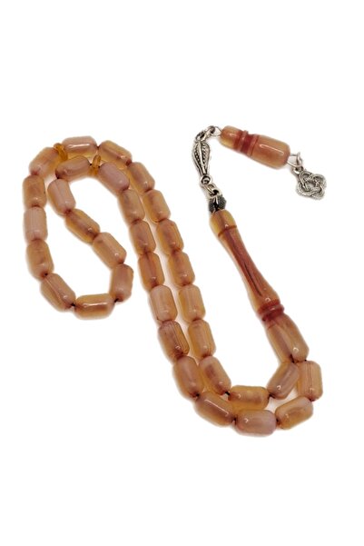 Han Ticarethane Оранжево-бяла капсулирана шлифована кехлибарена мъниста за мо...