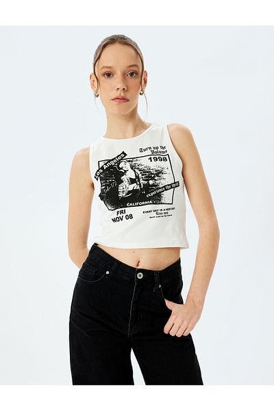 Koton New Season Printed Crop Slim Fit Crew Neck Sleeveless Undershirt