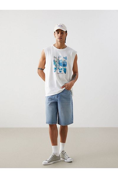 LC Waikiki New Season Crew Neck εμπριμέ χτενισμένο βαμβακερό ανδρικό αμάνικο Tisort - S5FE05Z8