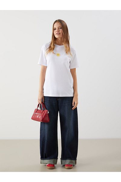 LC Waikiki Tricou de damă XSIDE alb cu decolteu cu broderie