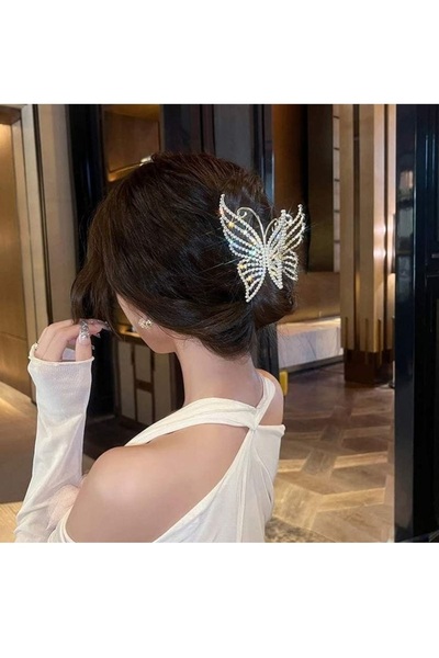 ella'nın çarşısı Μεταλλική αγκράφα με πέτρα σε σχέδιο πεταλούδας, χρυσή.