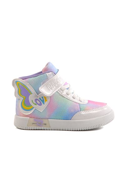 AYAKMOD Pantofi sport pentru fete cu velcro alb până la gleznă 6503 P