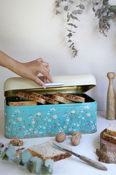 Hesaplı Kasa Flora Patterned Metal Bread Box, Bread Basket, Bread Bowl, 9 Lt