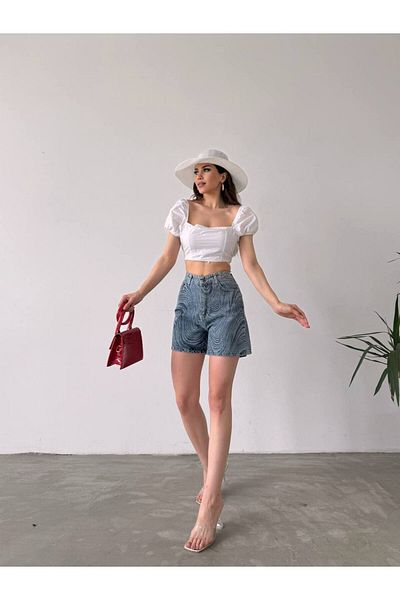 LB Laluna Butik Γυναικείο τζιν σορτς με ψηλόμεσο σχέδιο