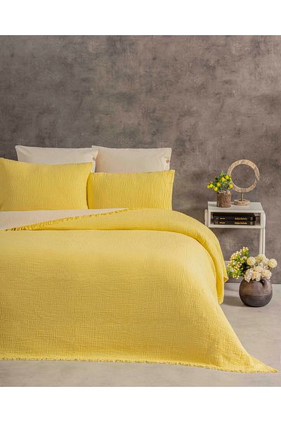 YASEMİNİNEVİ Muslin Bedspread Pique (200X230Cm) + 2 Pillowcases