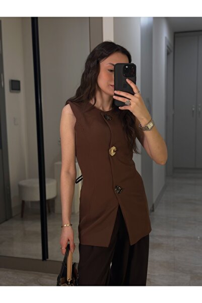 Tugen Co تصميم زر مفصل، سترة مربوطة عند الخصر