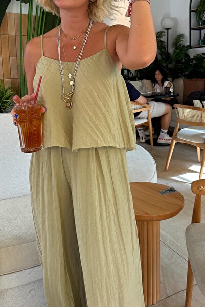 Suziş Women's Wrinkled Model Strap Bluz Pants Suit 51034