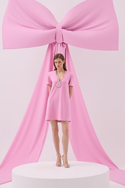 NOK İSTANBUL Jewelled Sporty Elegance Mini Elbise Pembe
