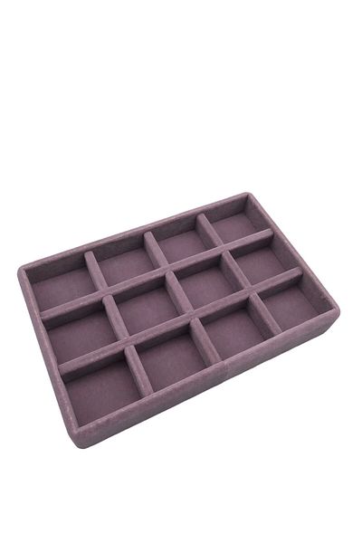 MeGass Dekor Domestic Production Small Size Suede Fabric Lilac Color 12 Compartment Jewelry Display Drawer Stand