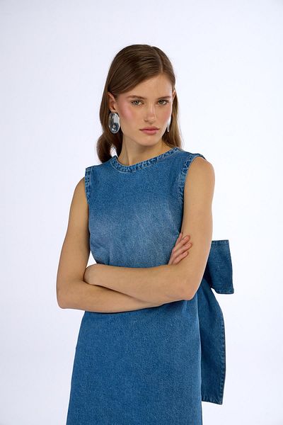 NOK İSTANBUL Mini Dress Ribbon Denim Chic Light Blue