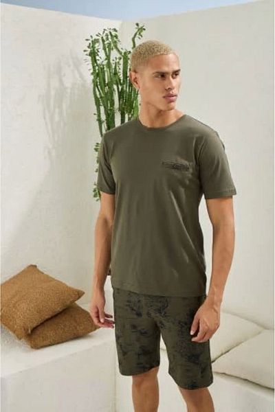 Ayça Kocabey 2004 Men's O Neck Shorts Suit - Oliv - L