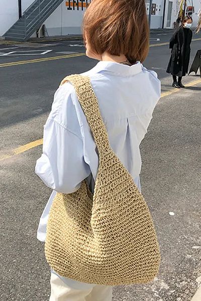 FASHION COCKTAIL Διπλή Χοντρή Λαβή Με Επένδυση Με Φερμουάρ Μαλακή Σακούλα Πλέξης Παραλίας Θάλασσας Σακίδιο Ώμου