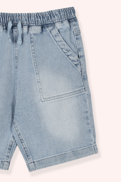 Panço Erkek Çocuk Beli Lastikli Kordonlu Yıkamalı Lacivert Kot Şort