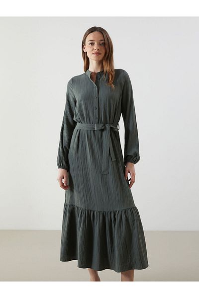 LC Waikiki Orange Judge Collar Textured Women's Dress