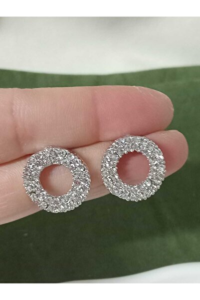 mos&more Gümüş Taşlı Yuvarlak Şık Kadın Küpe