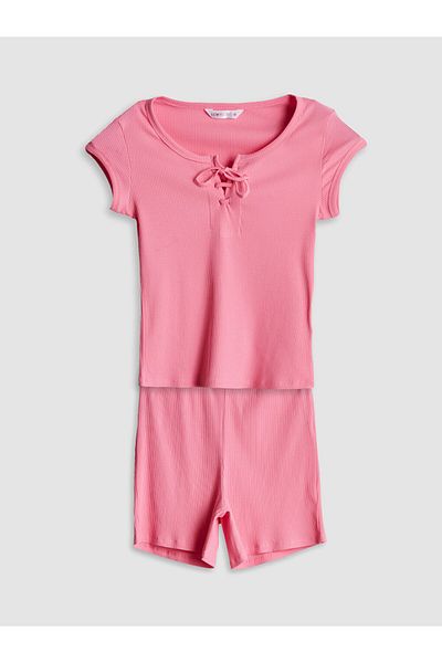 LC Waikiki Lcw Young Pink Laced Collar Women's Shorts Pajama Set