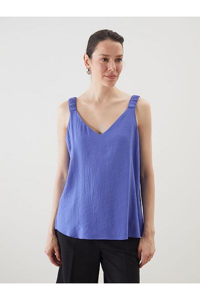 LC Waikiki Lilac V-Neck Textured Women's Blouse