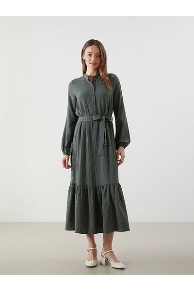 LC Waikiki Orange Judge Collar Textured Women's Dress