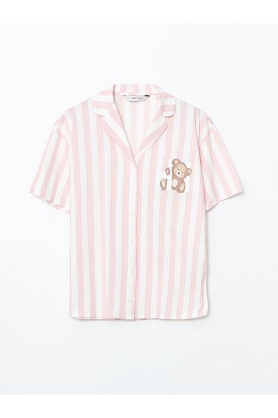 LC Waikiki Lcw Young Ecru Shirt Collar Teddy Bear Printed Women's Pajama Top