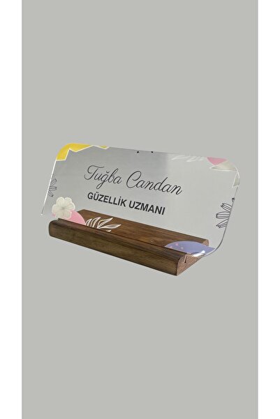 Hediyelen Çiçek Desenli Masa Üstü İsimlik Pleksi