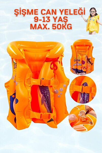 Janva Turuncu Hayvan Desen 9-13 Yaş Çocuklar Için Şişme Havuz Ve Deniz Can Yeleği, Yüzme Öğrenme Life West