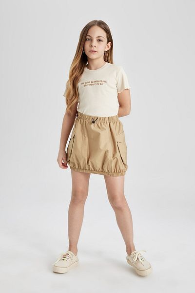 DeFacto Girls' Short Sleeve T-Shirt - Crew Neck, Slim Fit, Printed Camisole B6689A824Sm