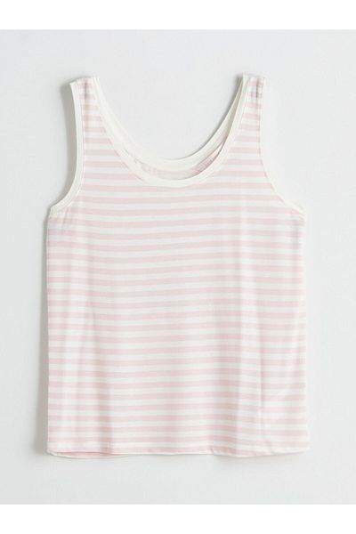 LC Waikiki Top de pijama pentru femei LCW DREAM roz cu decolteu cu dungi, pachet de 2