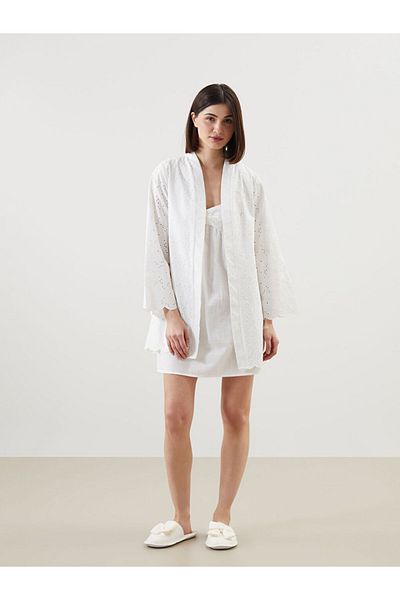 LC Waikiki Lcw Dream White Shawl Collar Openwork Women's Dressing Gown
