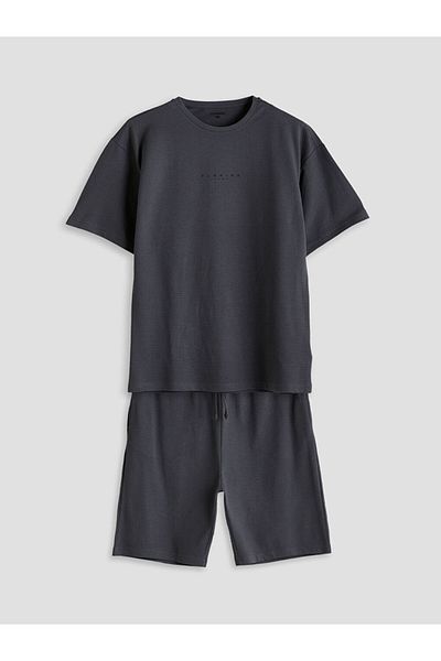 LC Waikiki Anthracite Standard Pattern Men's Shorts Pajama Set