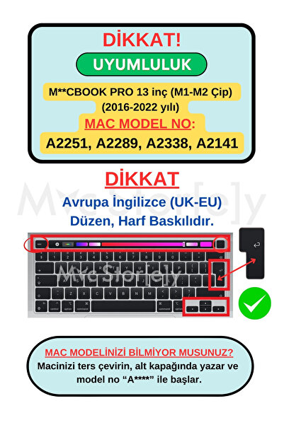 Mcstorey Macbook Pro Kılıf Klavye Koruyucu 13inç M1-m2 Ingilizce Baskı (UK-EU) A2289 A2251 A2338 A2141 Uyumlu
