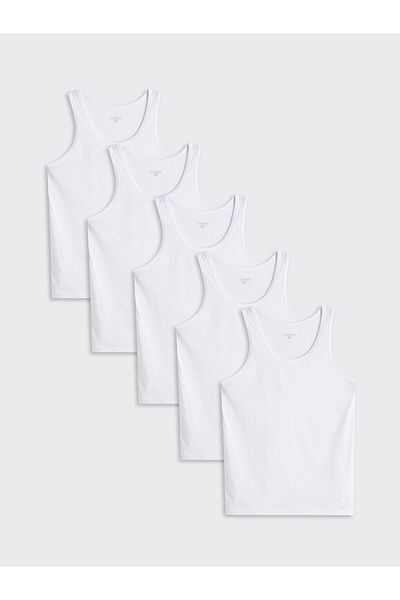 LC Waikiki White U Neck Basic Cotton Men's Undershirt 5 Pack