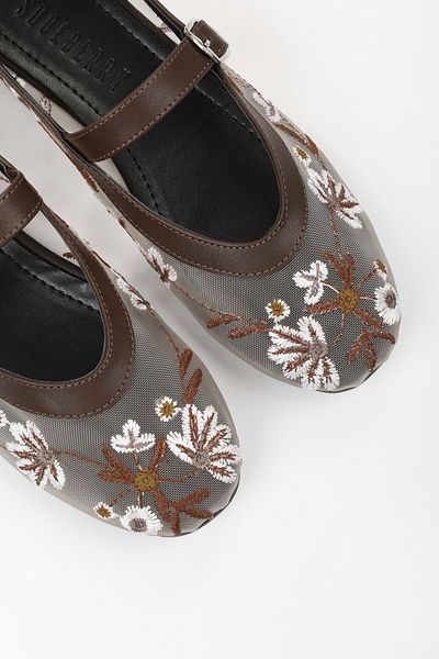 Shoeberry Γυναικείες μπαλαρίνες Floral Brown Mesh