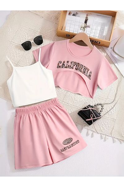 npLStore Girl Printed T-Shirt-Crop-Shorts Set