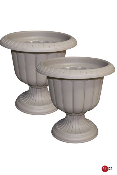 Bliss 2 Adet Dekoratif Ayaklı Sütlü Kahve Nergis Saksı Set Plastik Çiçek Saksısı 2'li Set