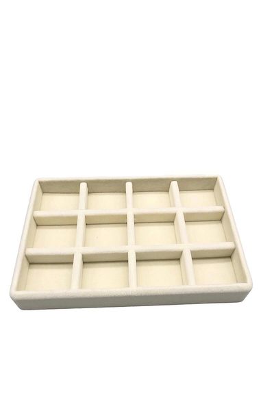 MeGass Dekor Εγχώριας παραγωγής Μικρού μεγέθους Suede Fabric Cream Χρώμα 12 θέσεων Βάση επίδειξης κοσμημάτων με συρτάρι