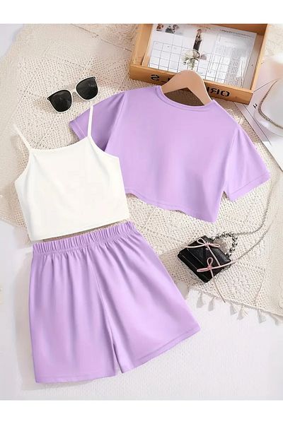 npLStore Girl Printed T-Shirt-Crop-Shorts Set