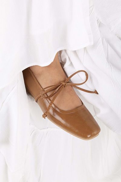Shoeberry Women's Ballerina Caramel Skin Laced Ballerinas